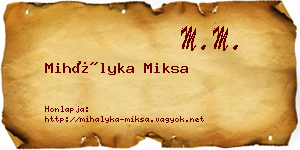 Mihályka Miksa névjegykártya
